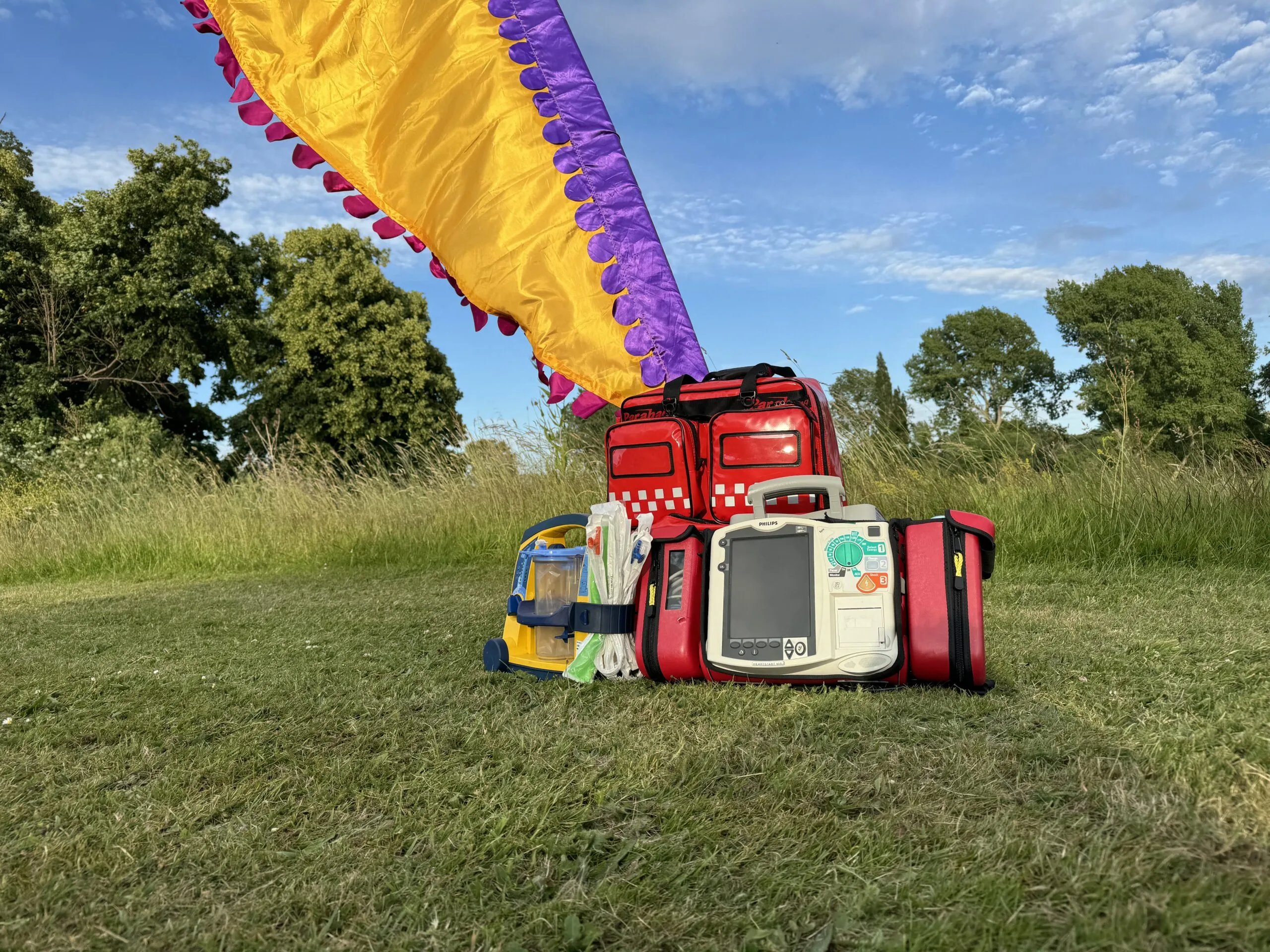 Event medical equipment staged and ready ahead of a public event.