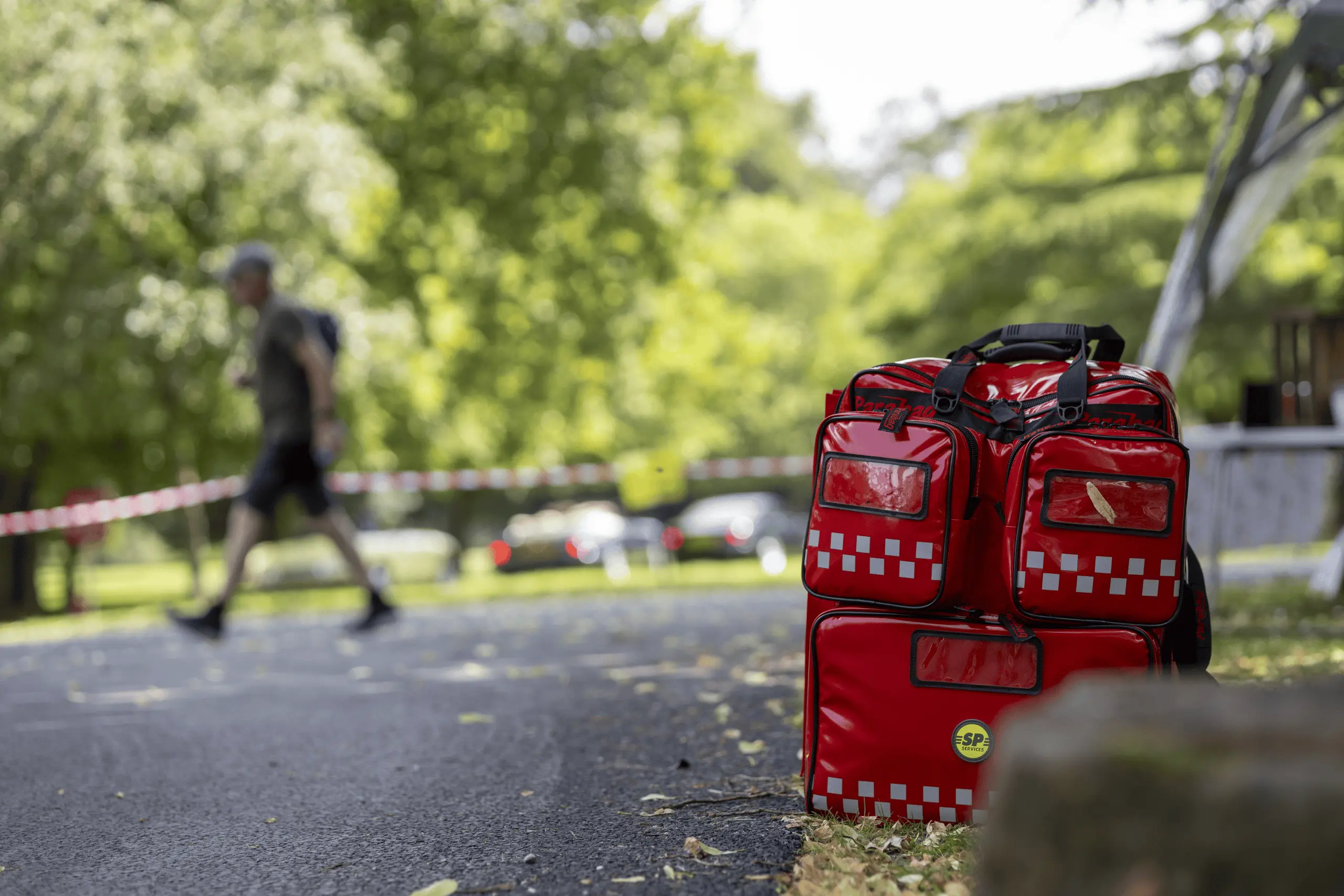 Event medical response bag prepared and ready on site.
